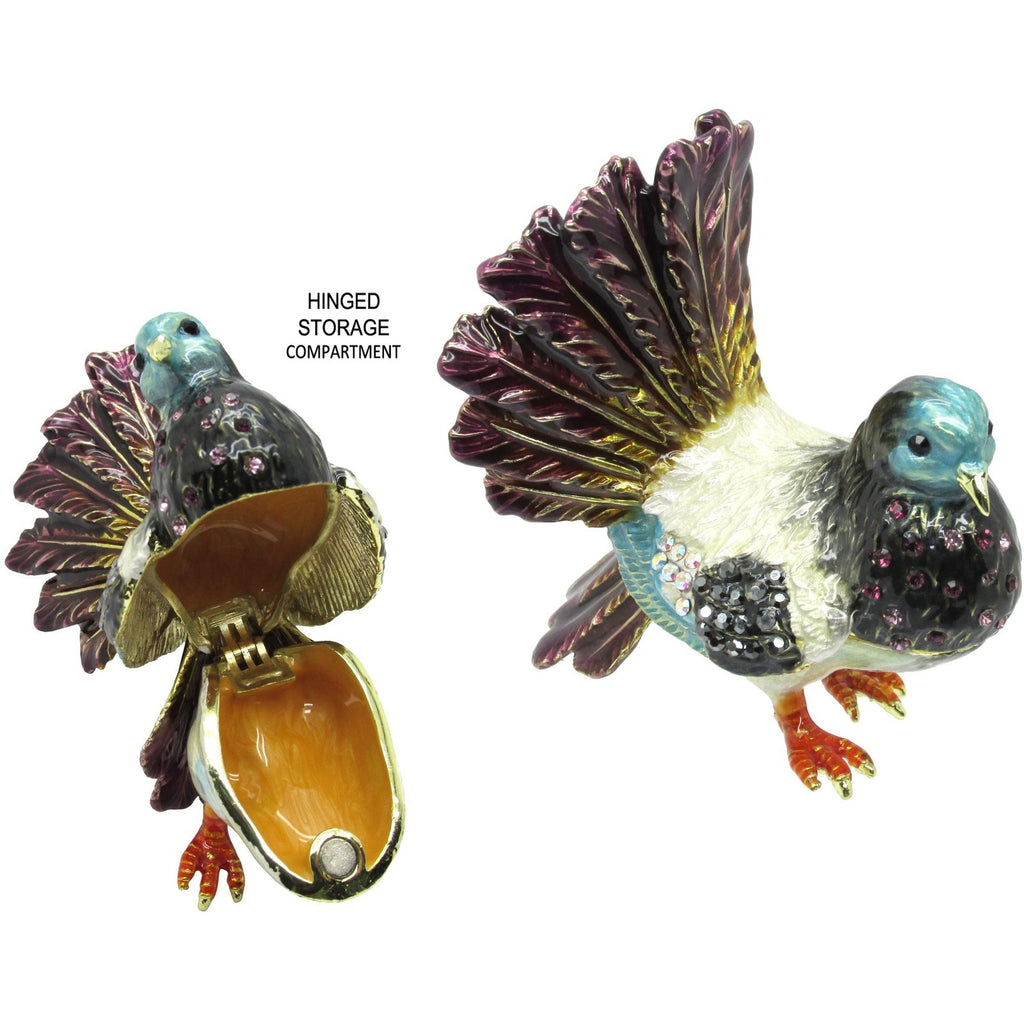 Fantail Bird Jeweled Trinket Box SWAROVSKI Crystals