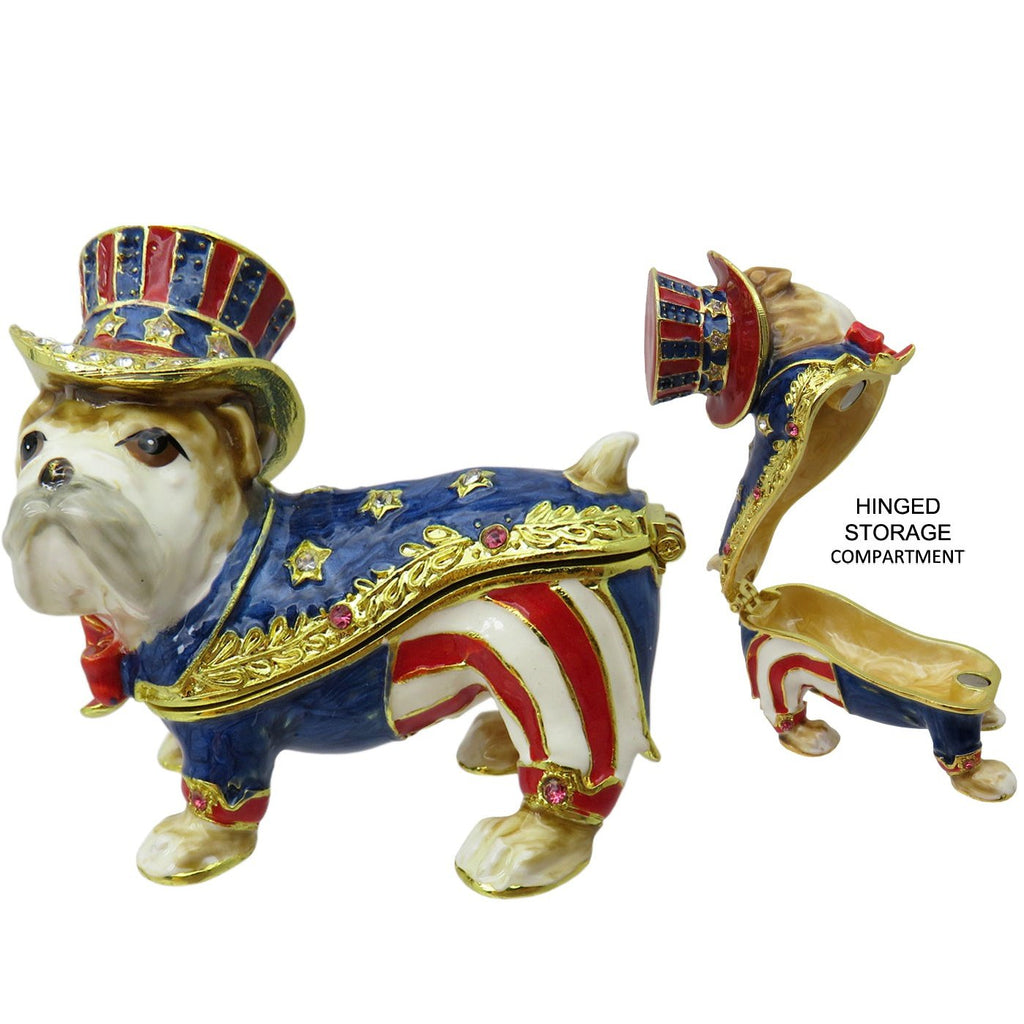 Patriot Bulldog Jeweled Trinket Box Austrian Crystals
