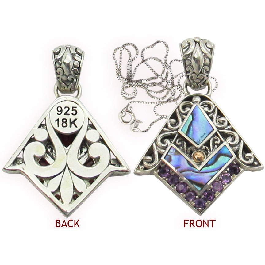 Sterling Silver Abalone Amethyst Pendant