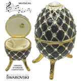 Musical Jewelry Trinket Box Swarovski Crystals, Gold/Black
