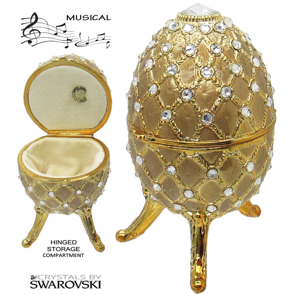 Musical Jewelry Trinket Box Swarovski Crystals, Gold/Gold