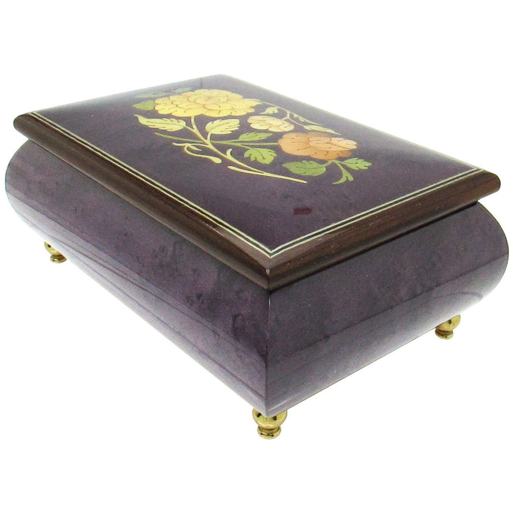Italian Music Box, ", Floral Inlay, Plum