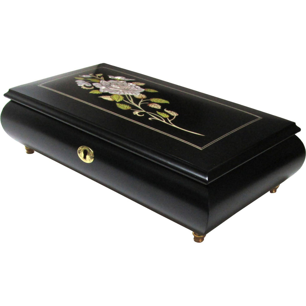 Italian Music Box XL ", MOP Floral Inlay, Matte Black