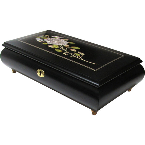 Italian Music Box XL ", MOP Floral Inlay, Matte Black