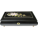 Italian Music Box XL ", MOP Floral Inlay, Matte Black