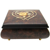 Italian Music Box, ", Elm Wood Heart Floral Inlay
