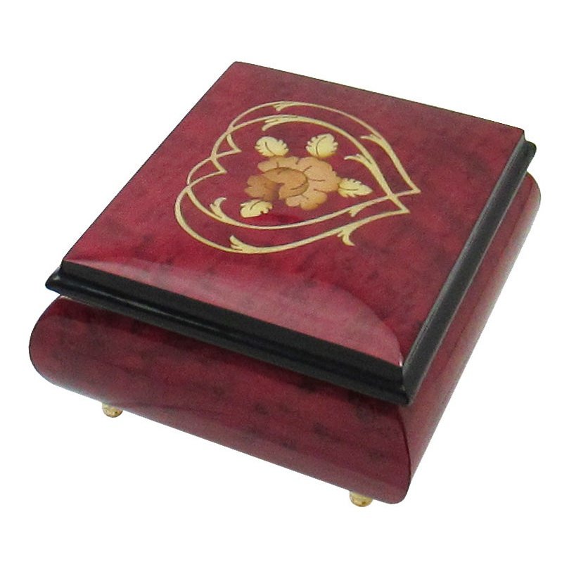Italian Music Box, ", Red Wine Heart Floral Inlay