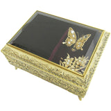 Glass Top Music Box, ", Fluttering Butterfly, Made Japan, Gold