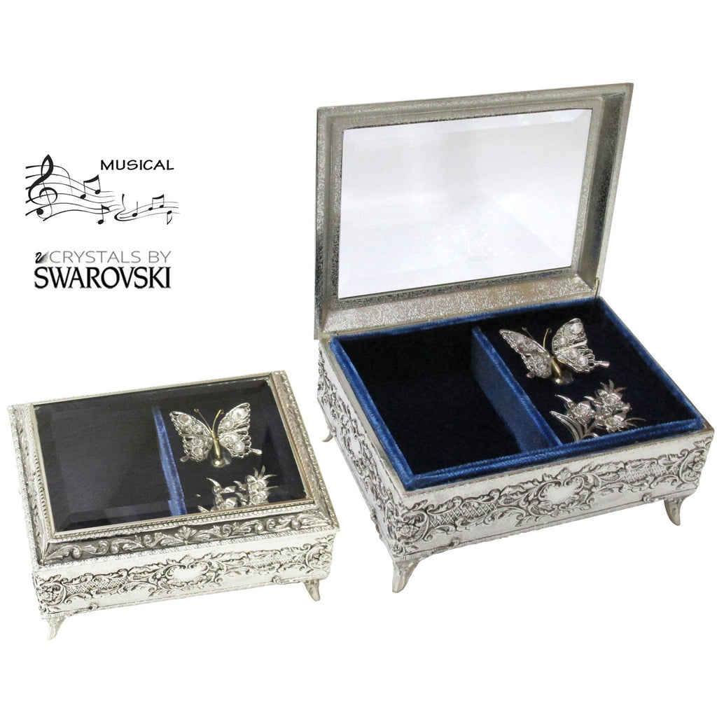 Glass Top Music Box, ", Fluttering Butterfly, Made Japan