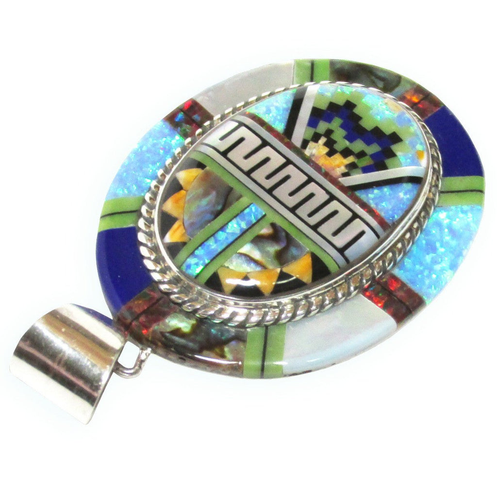 Native American Zuni Multi Stone Inlay Oval Pendant,