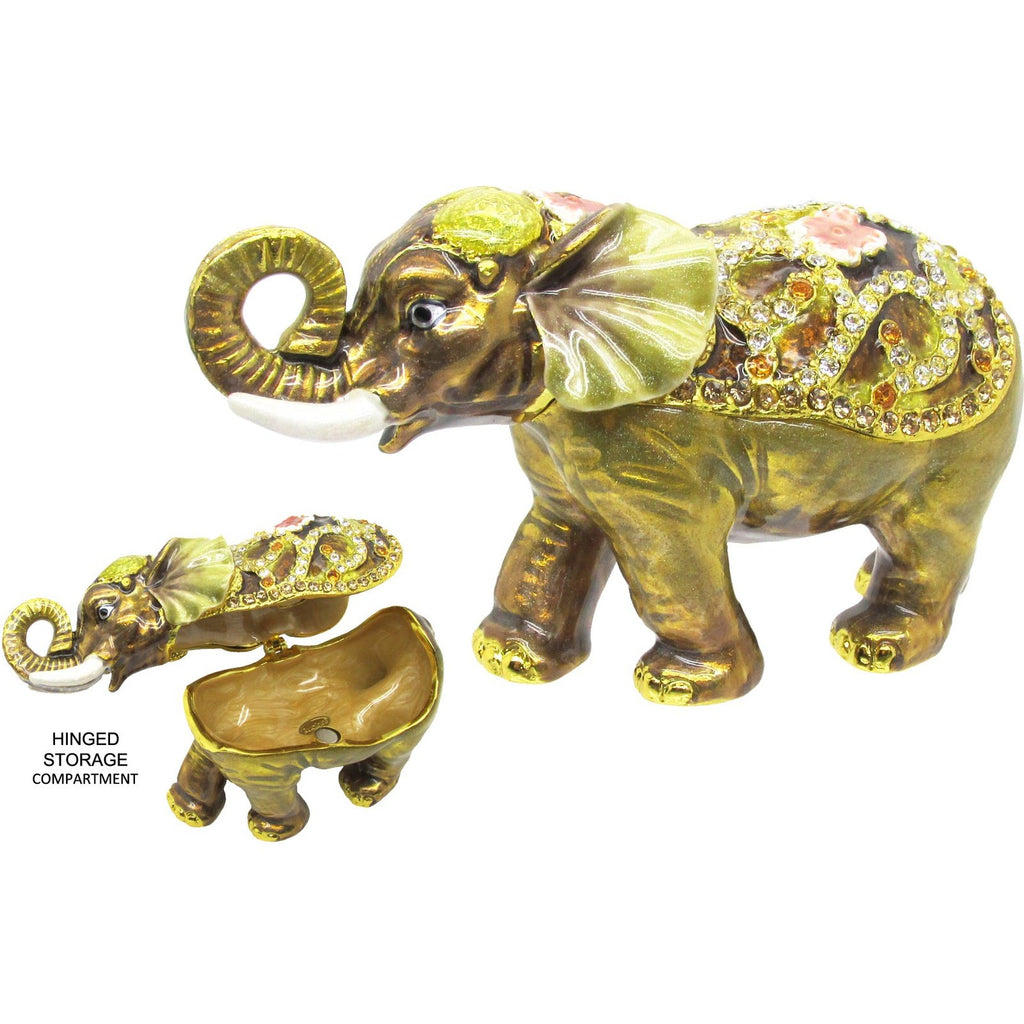 RUCINNI Floral Elephant Jeweled Trinket Box, Brown