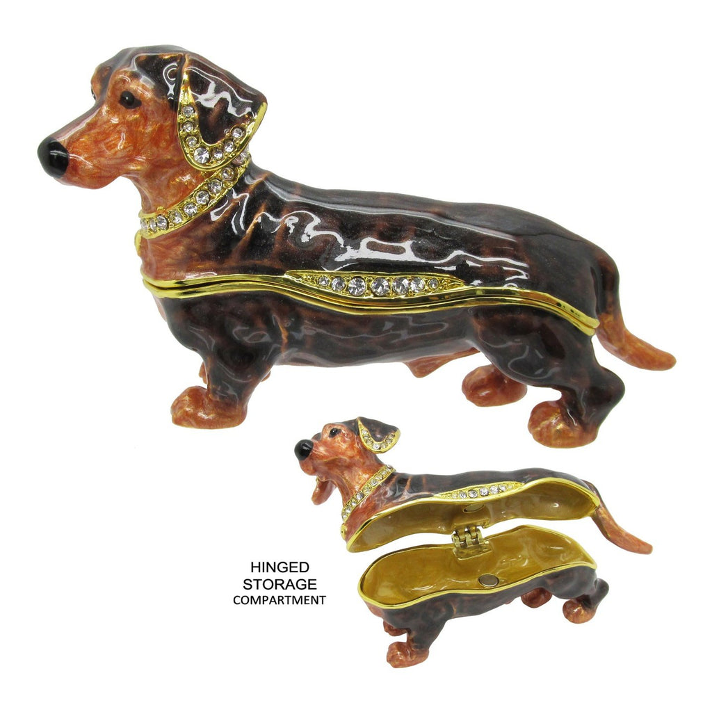 RUCINNI Dachshund Jeweled Trinket Box, Brown