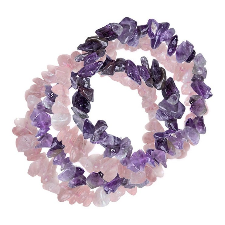 Natural Gemstone Bracelet, Set Amethyst, Rose Quartz