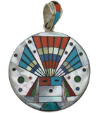 Native American Navajo Sterling Silver Multi Stone Inlay 2 Sided Disc Shape Corn Maiden Pendant with 18" Sterling Silver Chain