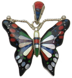 Native American Multi Stone Inlay Butterfly Pendant with 18" Chain