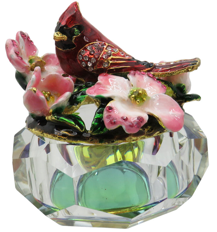 Cardinal Glass Jeweled Trinket Box with Austrian Crystals