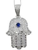 Iced Out Bling Sterling Silver Hamsa Pendant with 20" Chain