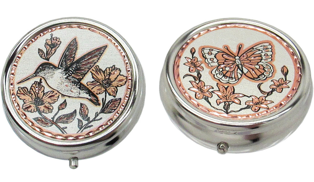 Set of 2 Southwestern Pill Box, Diamond Cut, Butterfly & Hummingbird