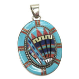 Native American Zuni Multi Stone Inlay Oval Pendant,