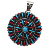 Native American Navajo Sleeping Beauty Turquoise Coral Round Pendant chain