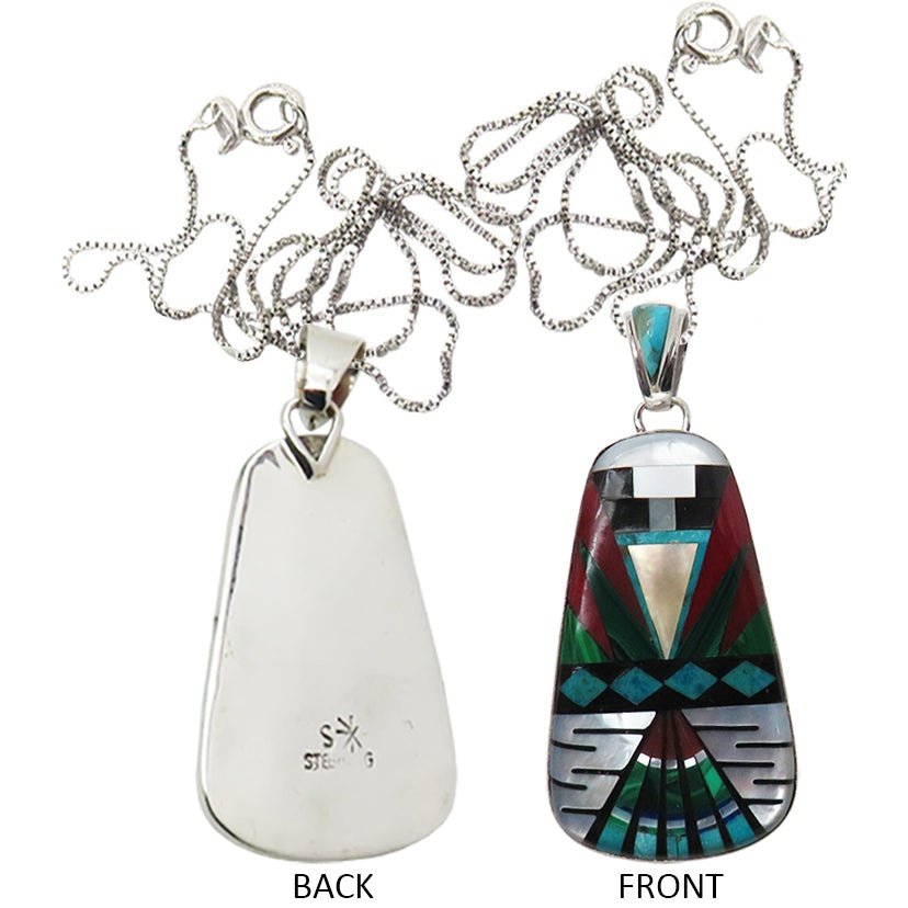 Native American Navajo Multi Stone Inlay Pear Shaped Pendant Chain