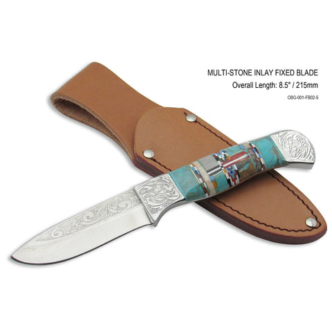 Southwestern Gemstone Inlay Fixed Blade Knife,