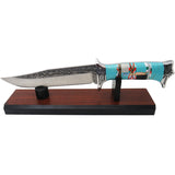 Southwestern Gemstone Micro Inlay Fixed Blade Knife w/Stand,