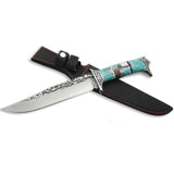 Southwestern Gemstone Micro Inlay Fixed Blade Knife w/Stand,