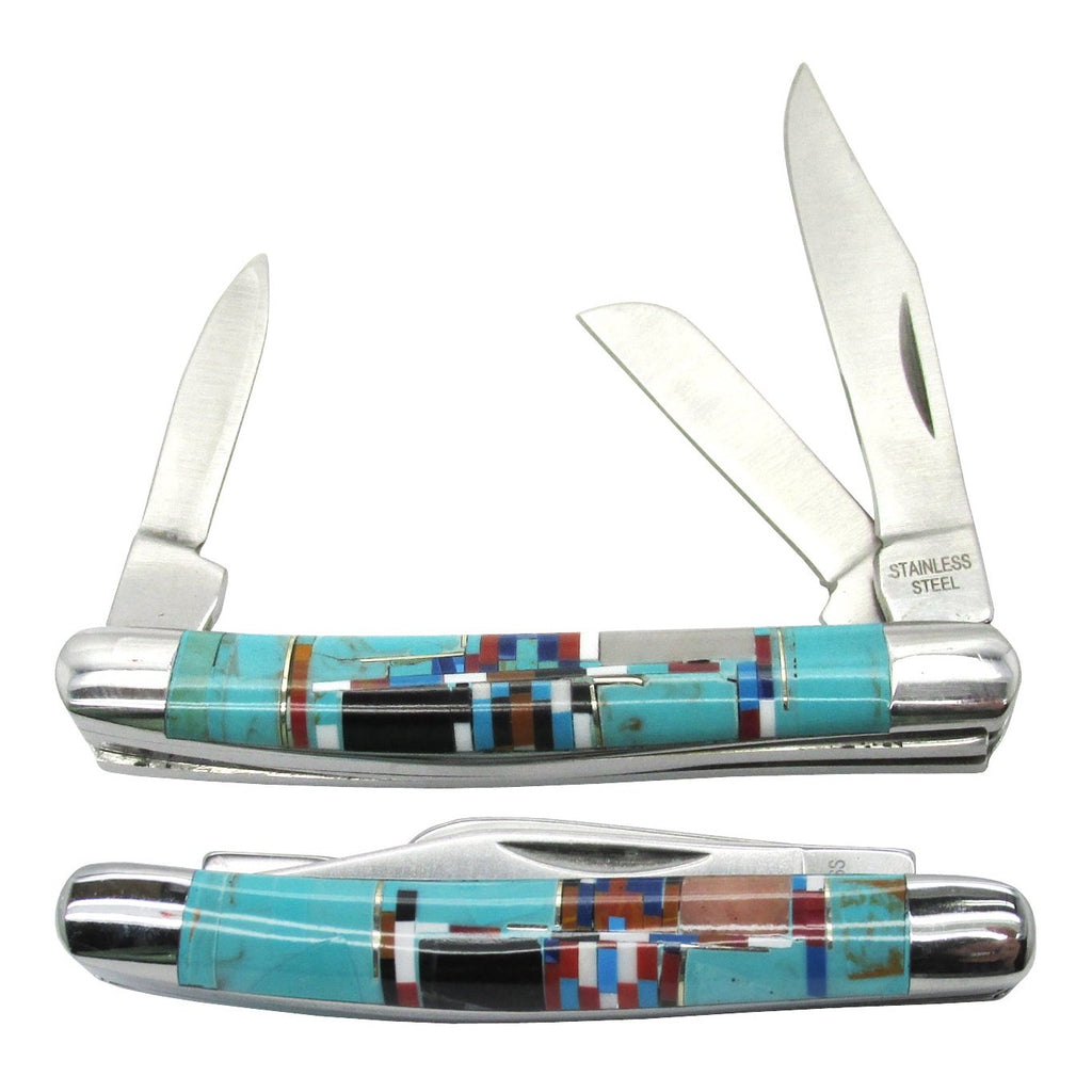 Southwestern Gemstone Inlay Pocket Knife, Blade