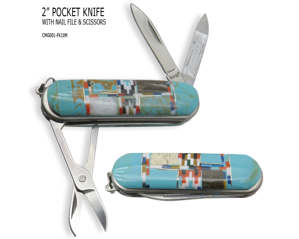 Southwestern Gemstone Inlay Pocket Knife Scissors