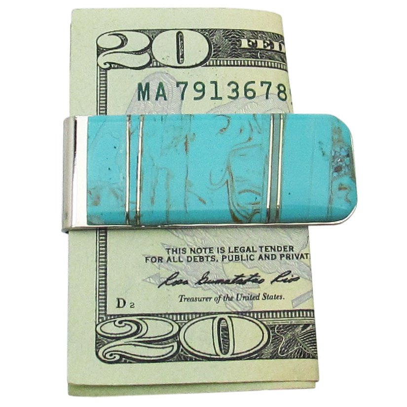Southwestern Money Clip, Turquoise Inlay, Slim