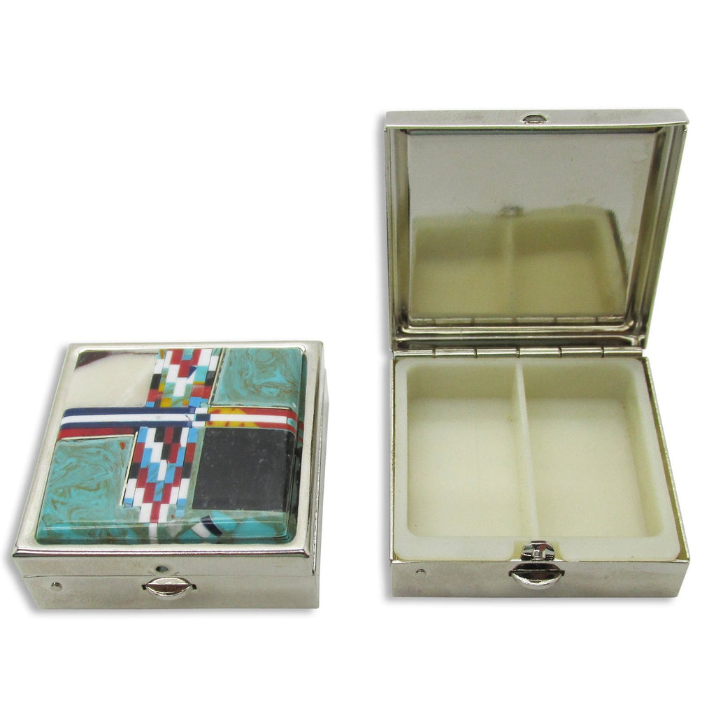 Southwestern Gemstone Inlay Pill Box Removable Insert