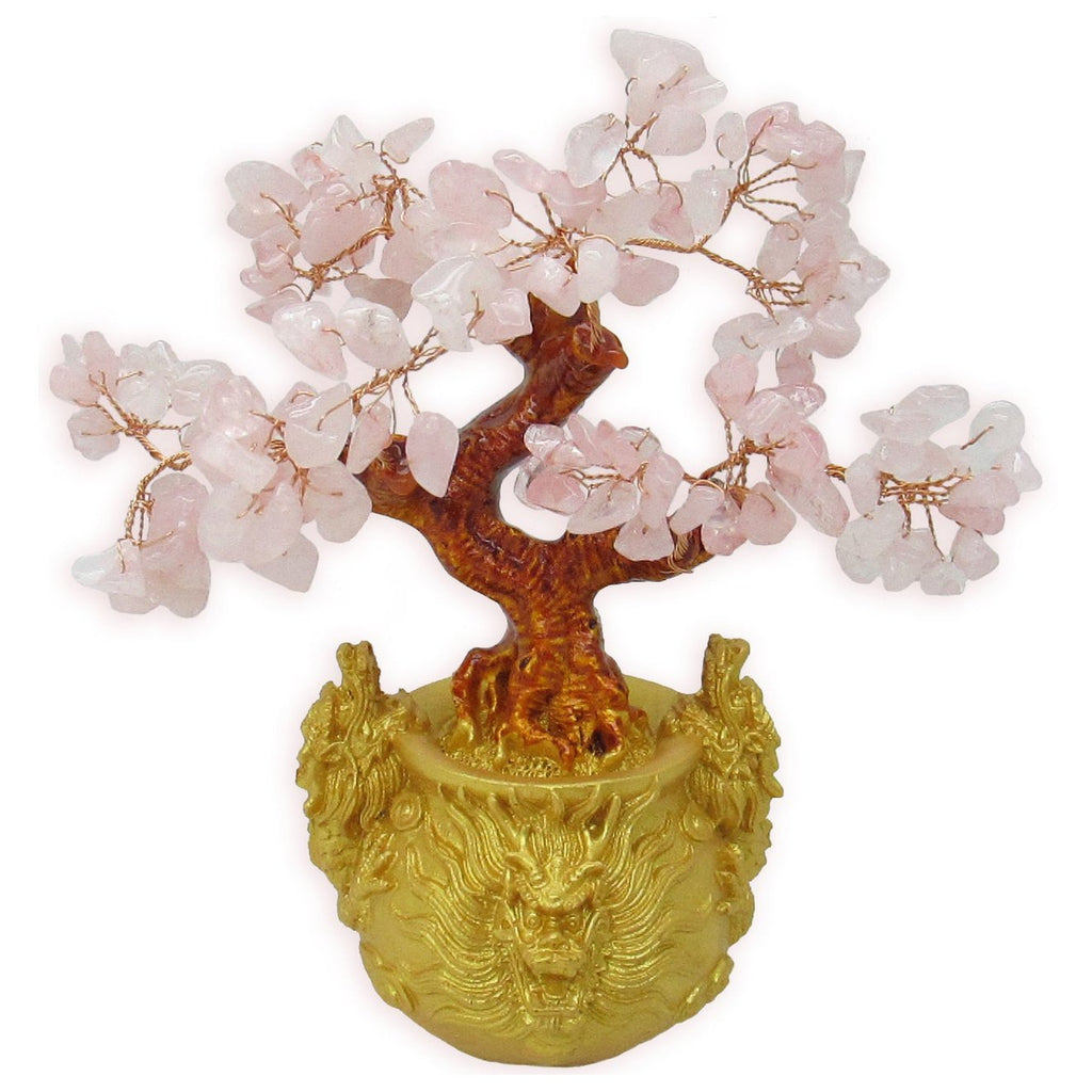 Gemstone Tree Life w/ Dragon Base, Rose Quartz,