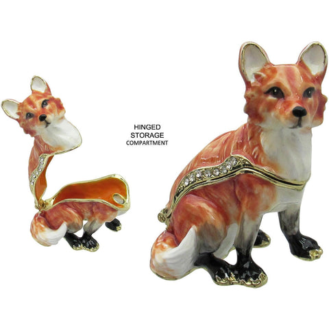 Red Fox Cub Jeweled Trinket Box Austrian Crystals