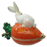 Bunny Rabbit Carrot Jeweled Trinket Box Austrian Crystals