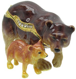 Mama Cub Brown Bear Jeweled Trinket Box Austrian Crystals