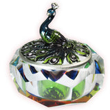 Peacock Glass Jeweled Trinket Box