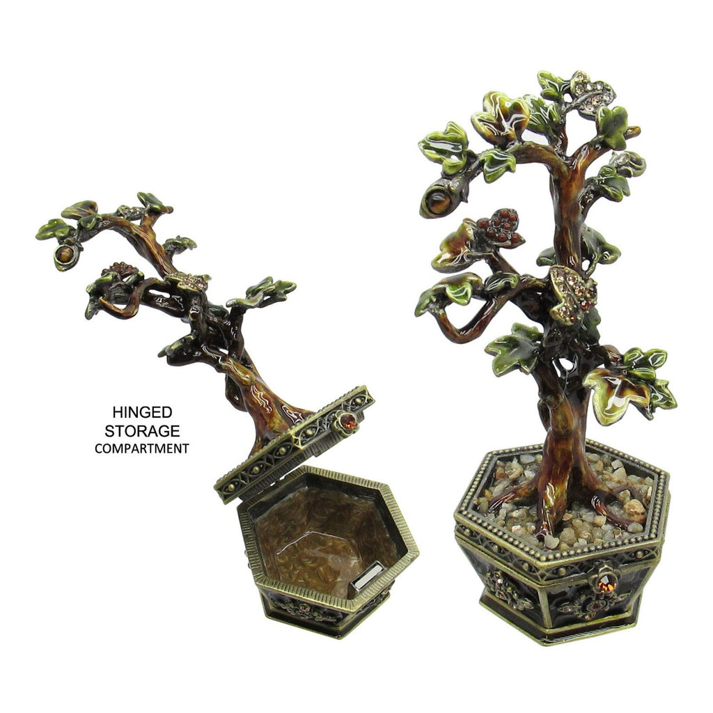 Bonsai Tree Jeweled Trinket Box Austrian Crystals,