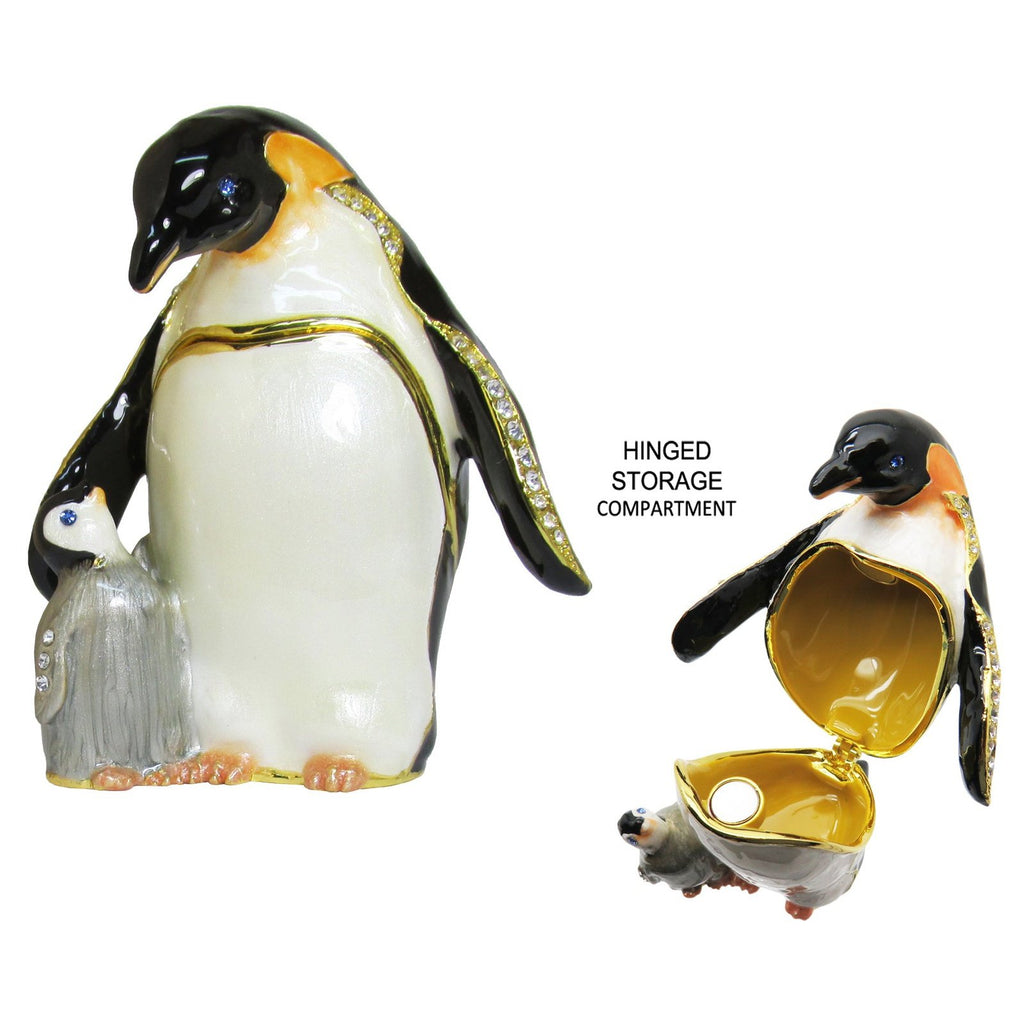 Mama Baby Penguin Jeweled Trinket Box Austrian Crystals,