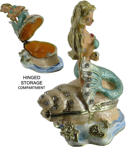 Mermaid / Shell Jeweled Trinket Box with Austrian Crystals