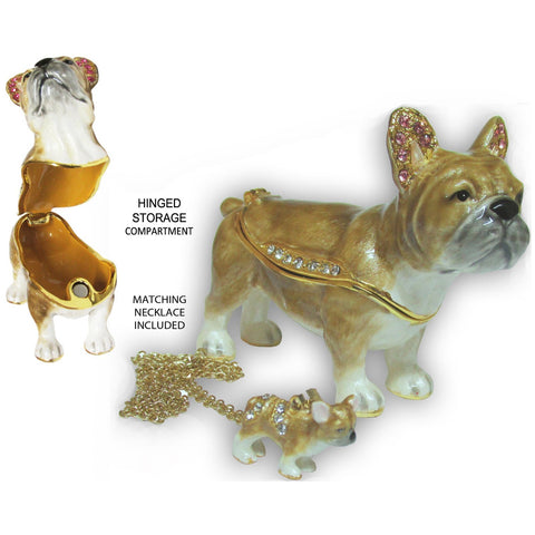 French Bulldog Puppy Jeweled Trinket Box Austrian Crystals