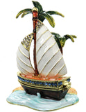 Sailboat & Palm Trees Jeweled Trinket Box with Austrian Crystals