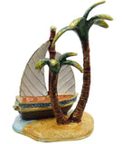 Sailboat & Palm Trees Jeweled Trinket Box with Austrian Crystals