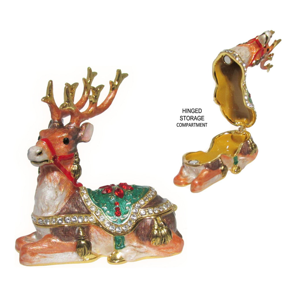 Reindeer Jeweled Trinket Box Austrian Crystals,