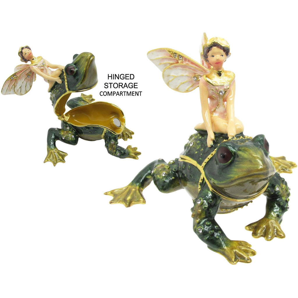 Fairy Giant Frog Jeweled Trinket Box Austrian Crystals