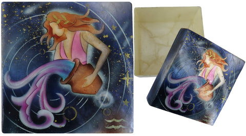 Capiz Shell Trinket Box, 3", Zodiac, Aquarius