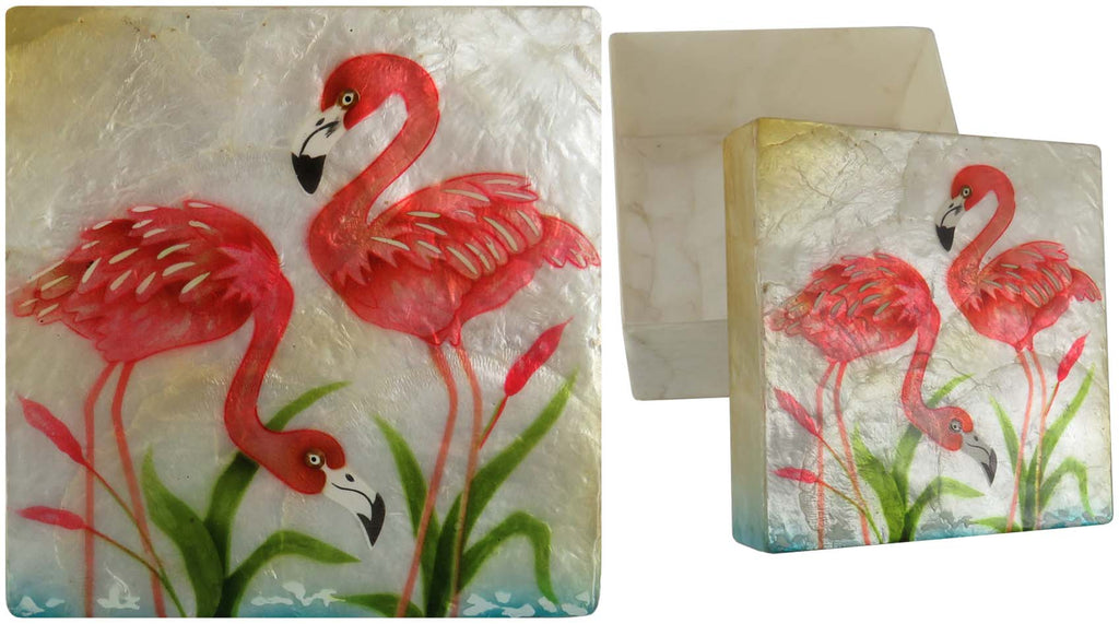 Capiz Shell Trinket Box, 4", Flamingo