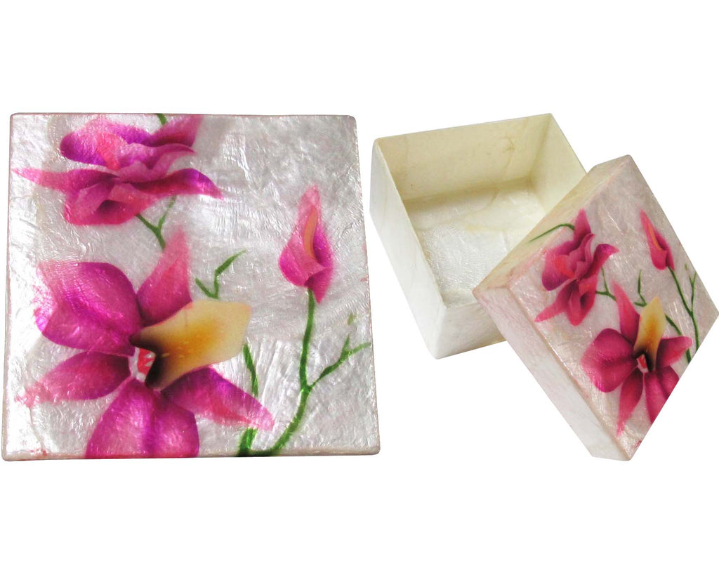 Capiz Shell Trinket Box, ", Orchids
