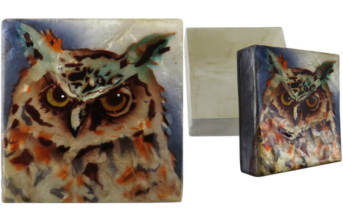 Capiz Shell Trinket Box, 3", Owl