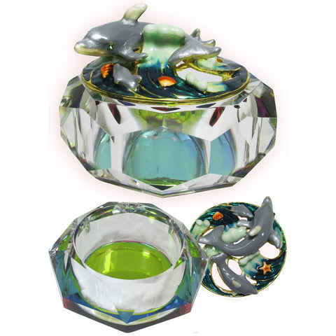 Dolphin Glass Jeweled Trinket Box